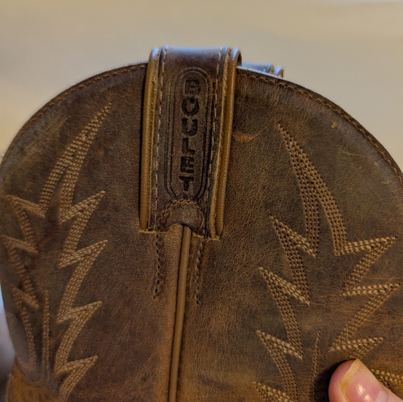 Boulet Brown Leather Cowboy Boots Size 9.5 In VGUC - Picture 5 of 14